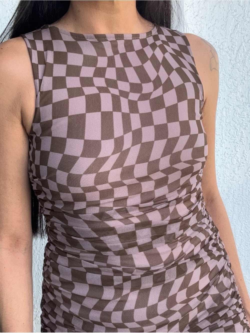 Urban Outfitters brown mesh checker mini dress XS